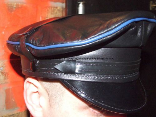 Leather U.S. Sentry Cap Blue Piping